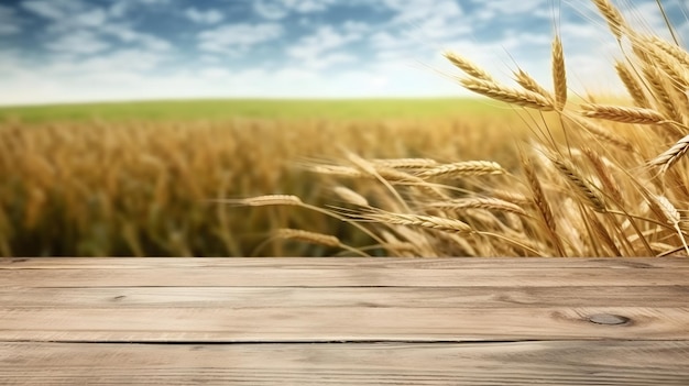 Wooden table in a field in a wheat field