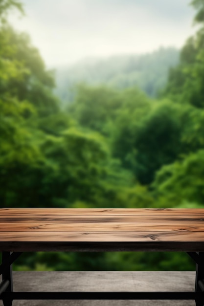 wooden table in front of blurred background