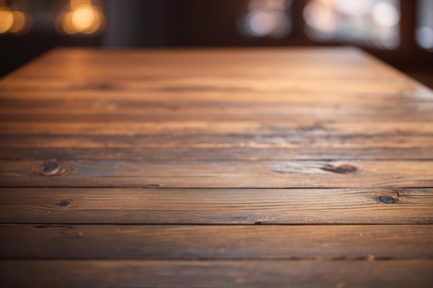 Wooden table on front blurred background