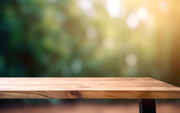 Wooden table in front of a green background