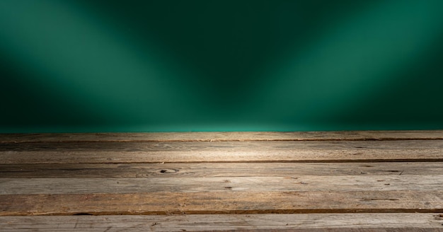 wooden table in front of rustic wall with empty copy space
