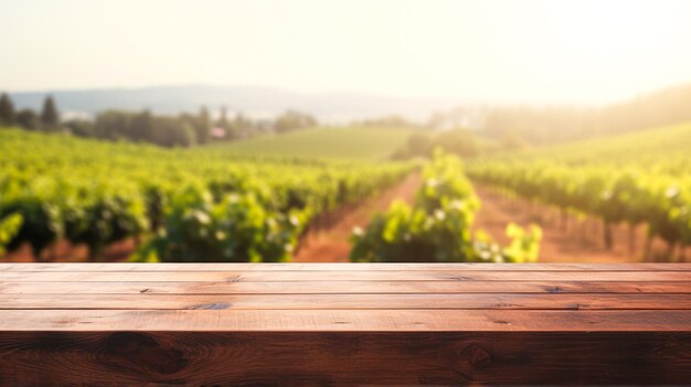 Photo wooden table in front of vineyard