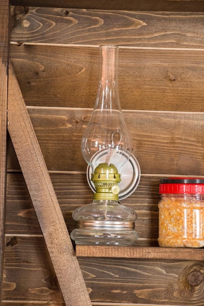 Photo wooden table in glass of room