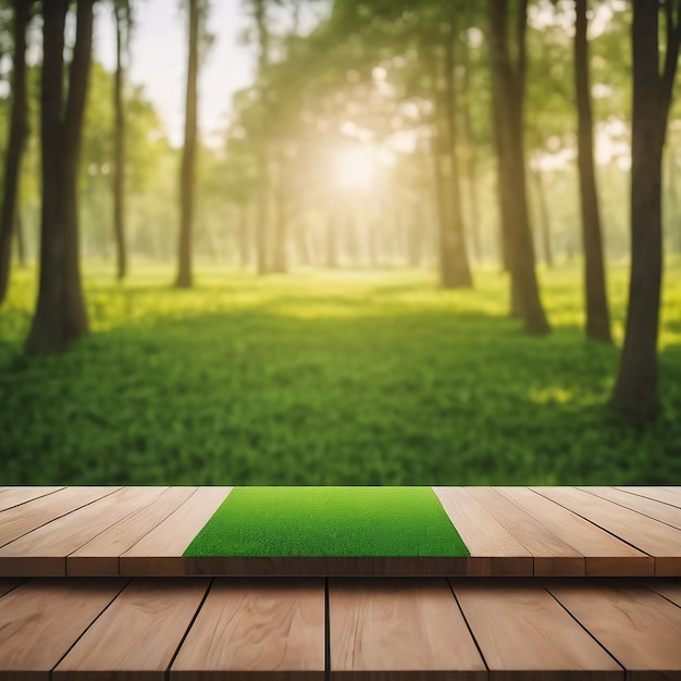 Wooden table green natural backdrop