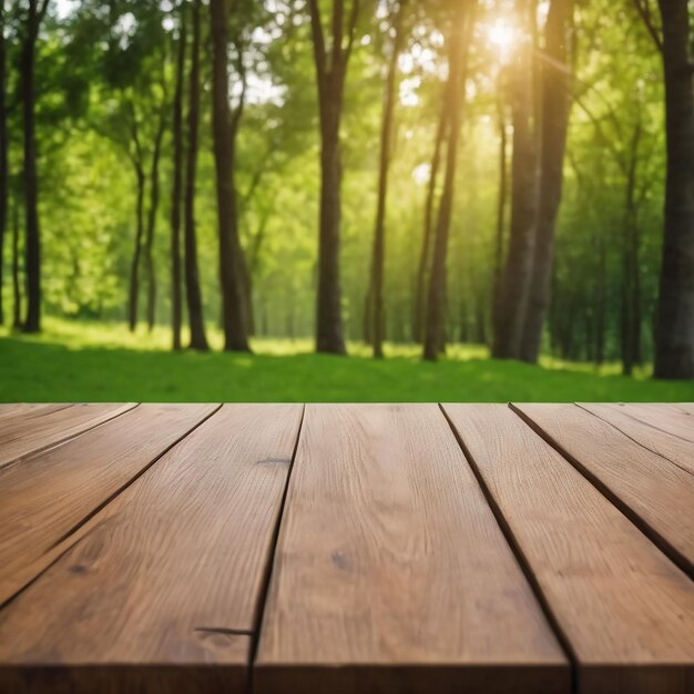 Wooden table green natural backdrop