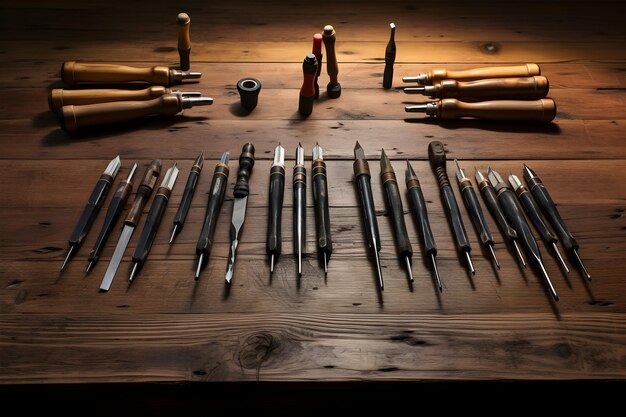 Photo a wooden table hosts an array of screwdrivers