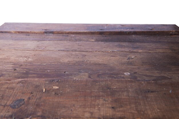 白い背景の上に分離された木製のテーブル