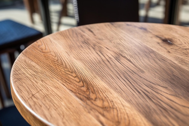 写真 アウトドアカフェの木製のテーブル