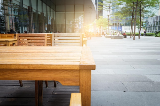 Wooden table in the outdoor coffee room