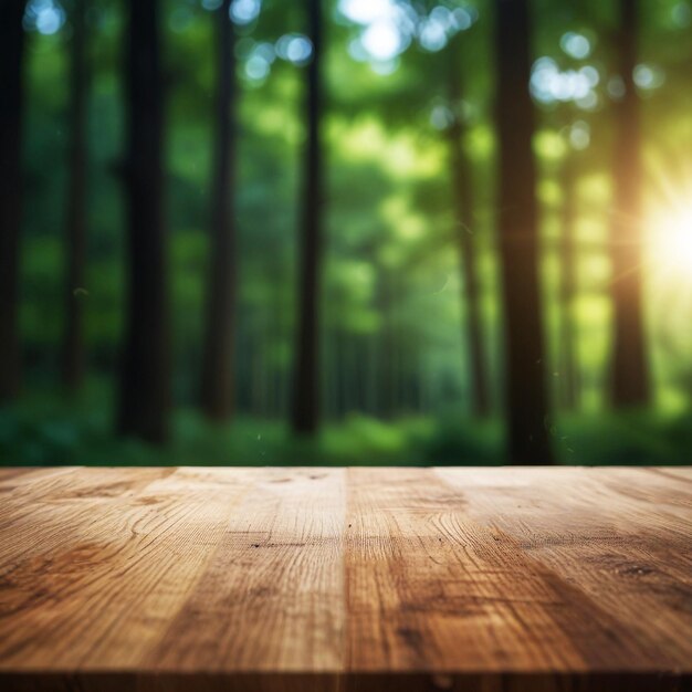 wooden table for product display on green nature background Generative AI