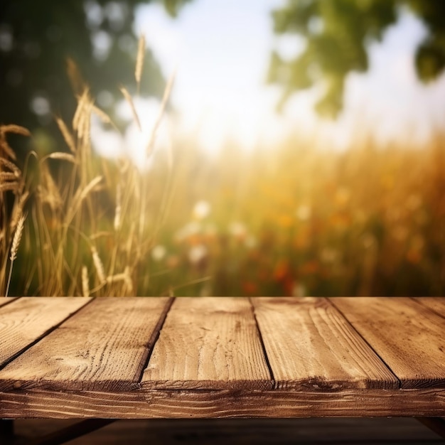 Wooden table for product restaurant garden background