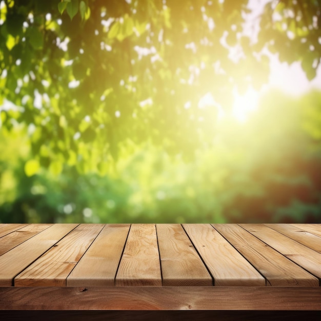 Wooden table for product restaurant garden background