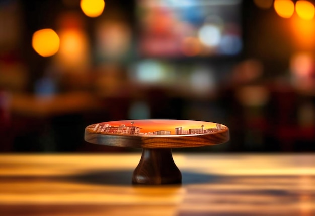 Wooden table in a restaurant with blurred background