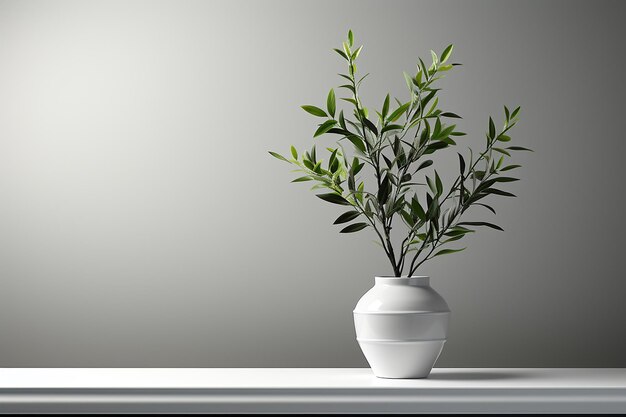 A wooden table sits behind an empty frame and a vase