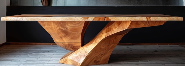 Деревянный стол на плиточном полу