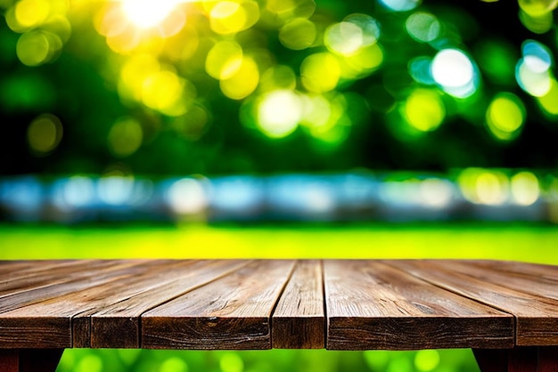 wooden table top on blur background high quality photo