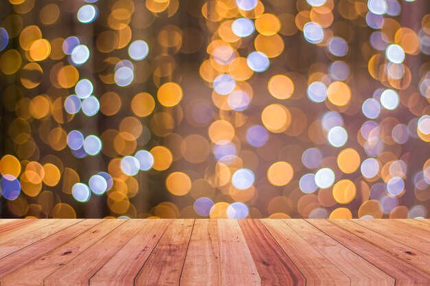 Wooden table top at night in the background 