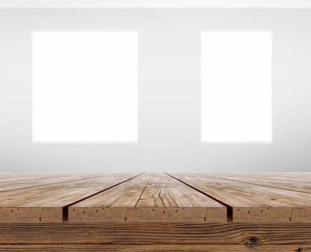 Photo wooden table top on room modern interiors background 3d render