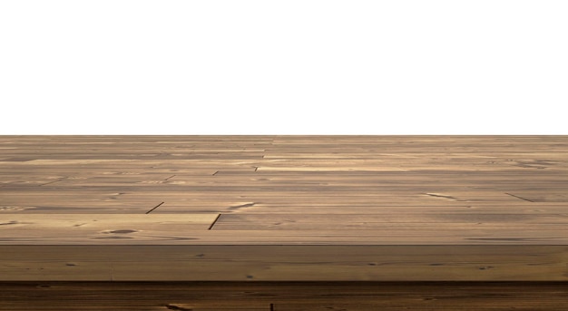 Wooden table top on white background3d render