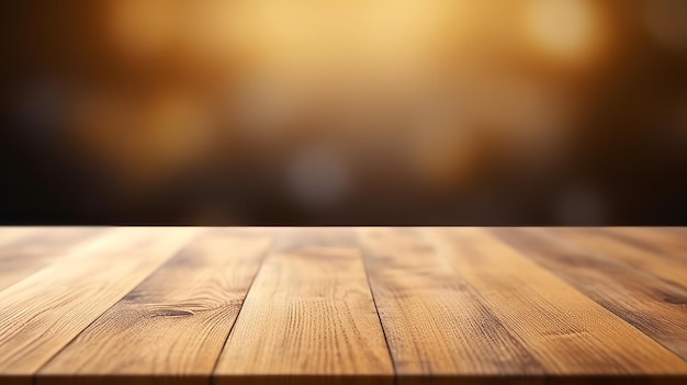 A wooden table top with a blurred background Generative ai