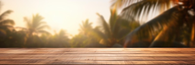 Wooden table top with blurred background