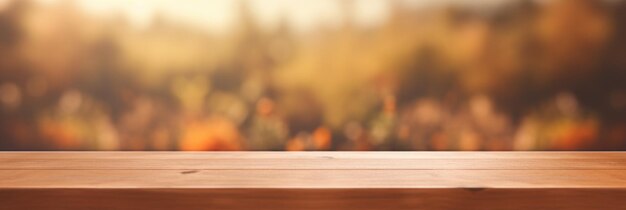 Wooden table top with blurred background