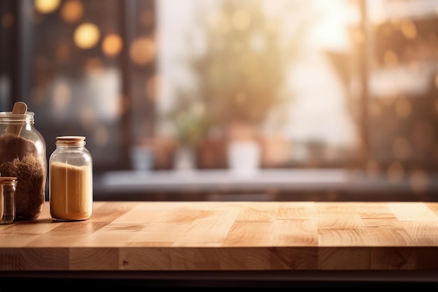 A wooden table topped with jars filled with food generative AI