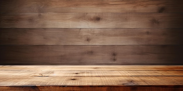 Wooden table and wall background for product display without anything on it