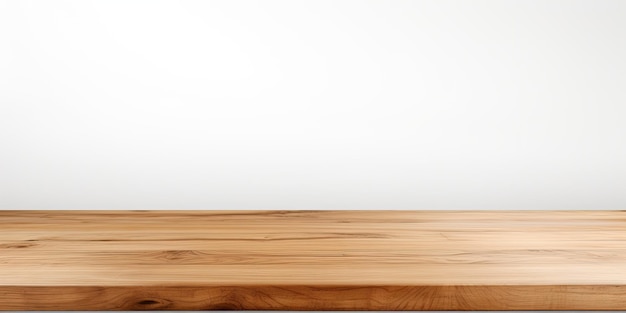 Wooden table on white background for product display or montage purposes