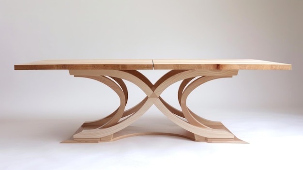白い床に木製のテーブル