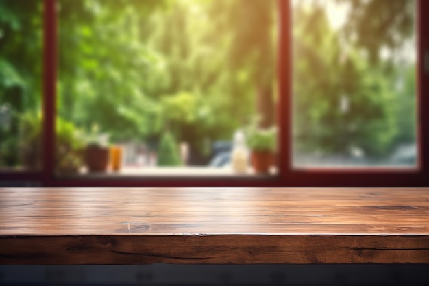 Деревянный стол и окно на кухне