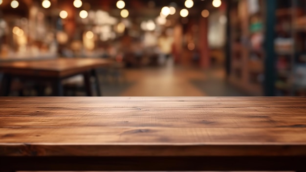 Wooden table with a background that is fuzzy Generative Ai