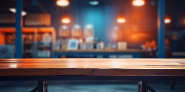 Wooden table with a background that is fuzzy Generative Ai