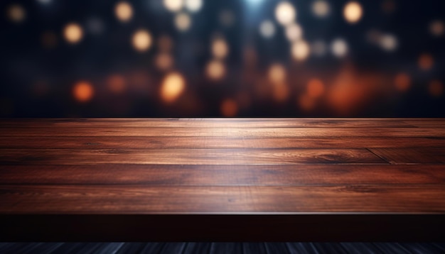 Wooden Table with Beautiful Bokeh