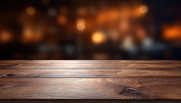 Wooden Table with Beautiful Bokeh