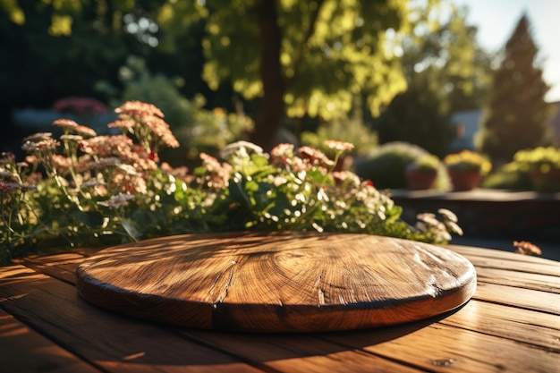 Foto tavolo di legno con bellissimi fiori