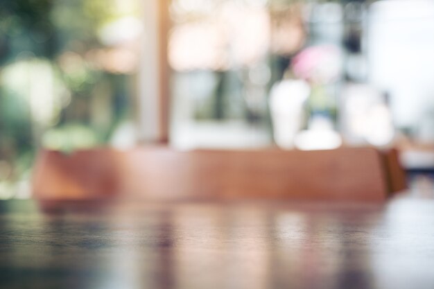 wooden table with blur bokeh background