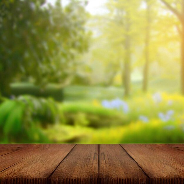 A wooden table with a blurred background that says'the word spring '