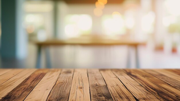 Wooden table with blurred background