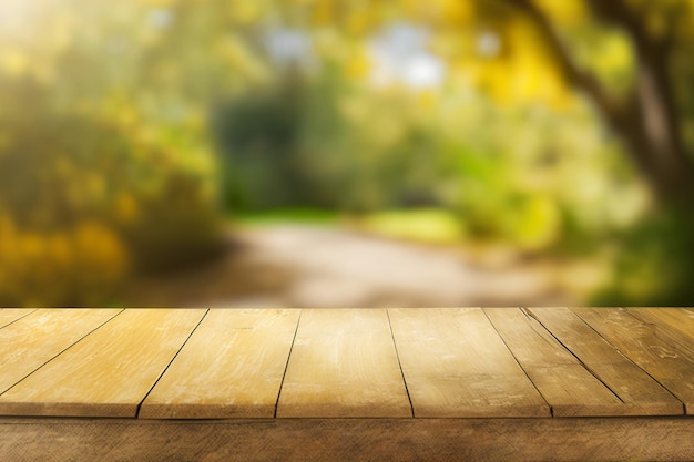 Wooden table with a blurred background