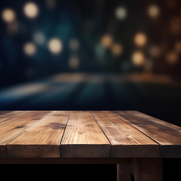 A wooden table with a blurry background