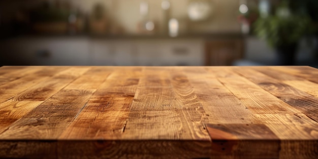 Wooden Table With Blurry Background