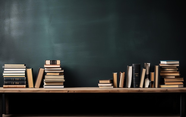 Wooden Table with Book Stack