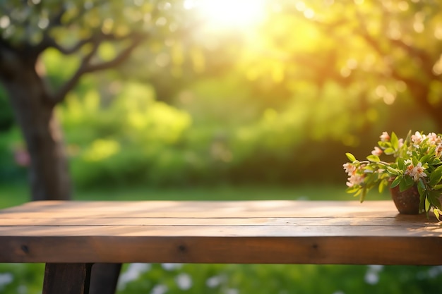 A wooden table with a bouquet of flowers on it