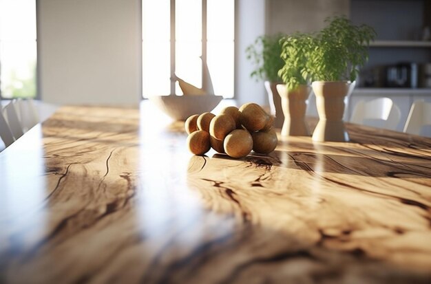 Photo a wooden table with a bunch of fruit on it