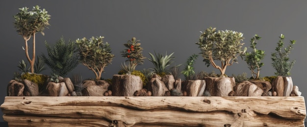 たくさんの植物が置かれた木製のテーブル