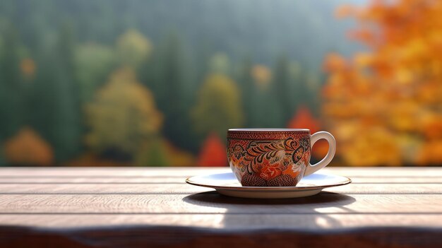 Photo wooden table with a cup of coffee generative ai