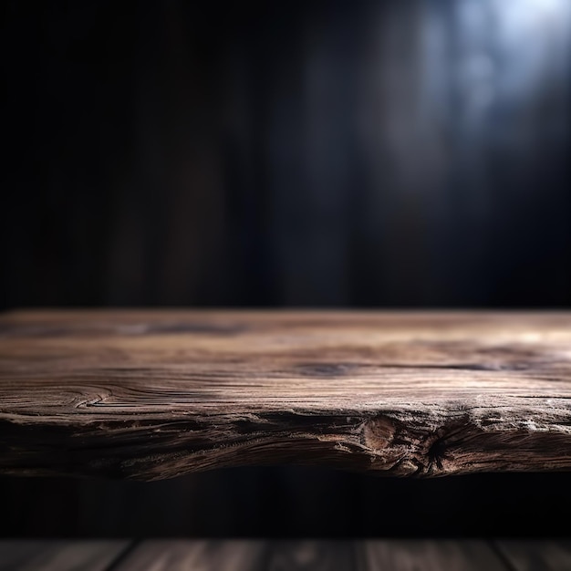 Photo a wooden table with a dark background and a dark background.