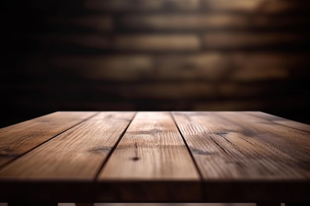 A wooden table with a dark background