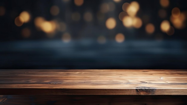 Wooden table with dark blurred background